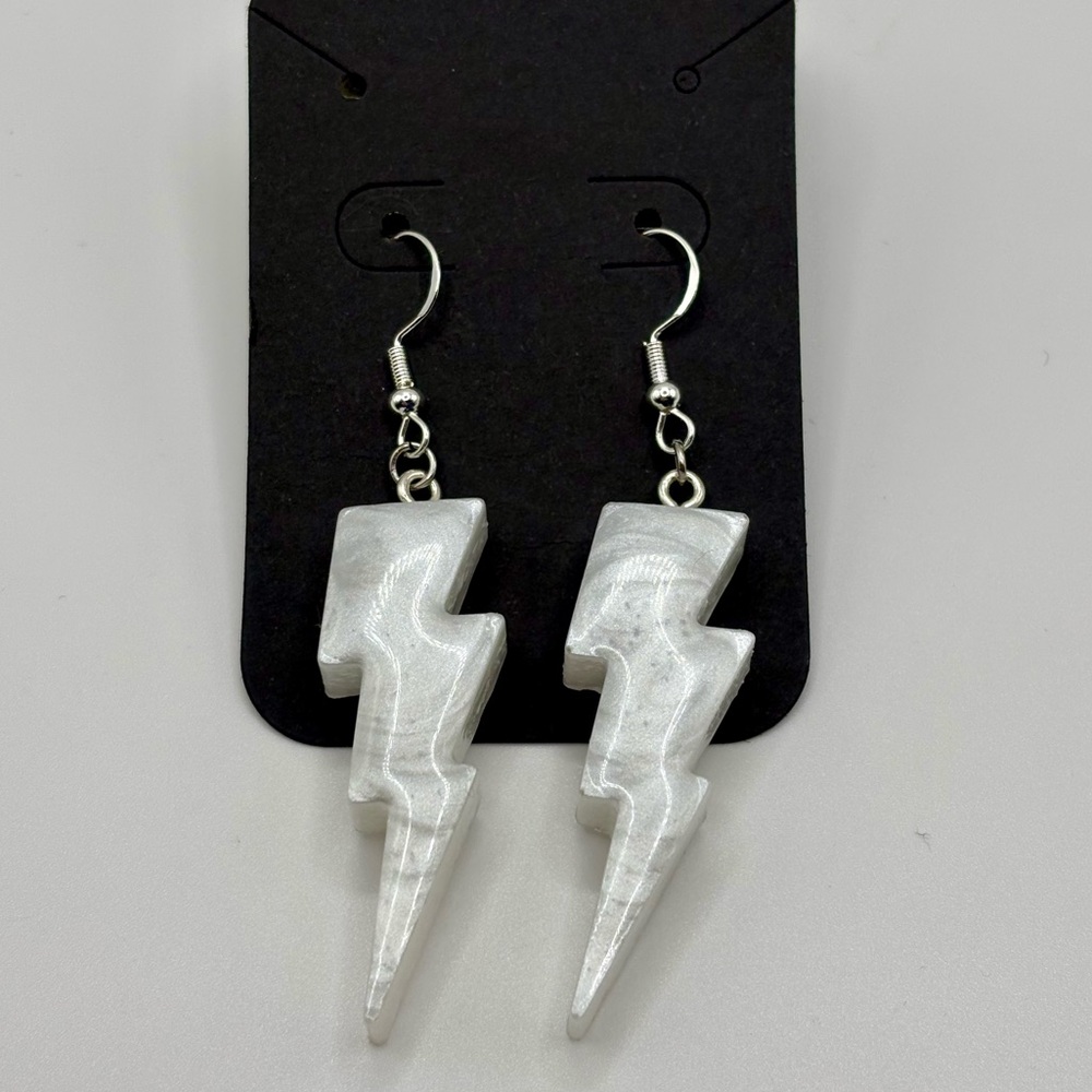 White Lightning Bolt Earrings